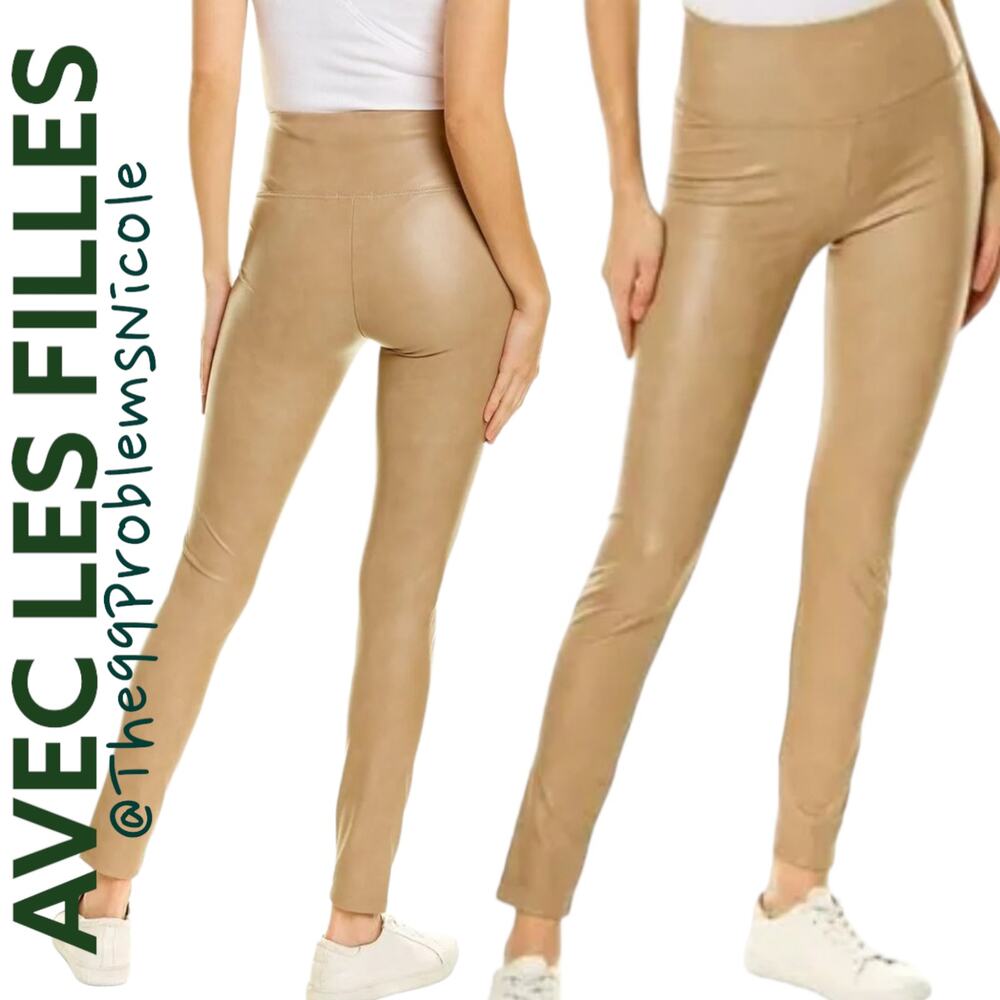 Avec Les Filles Faux Leather Leggings in Cream